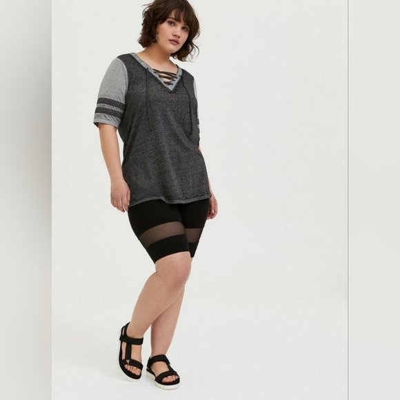 Torrid Size 28 Black & Grey Triblend Lace-up Football Tee - Picture 2 of 4